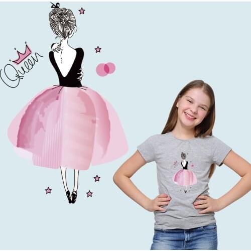 Beauty pink skirt Queen Applique on Clothes Patches for clothing Heat Transfer PVC Patch Ironing stickers Garment Accessories