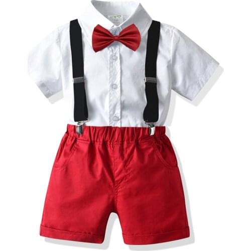 Summer Kids Baby Boy Formal Suit Short Sleeve with Shirt+Suspender Pants Fashion Casual Clothes Outfit Gentleman Set
