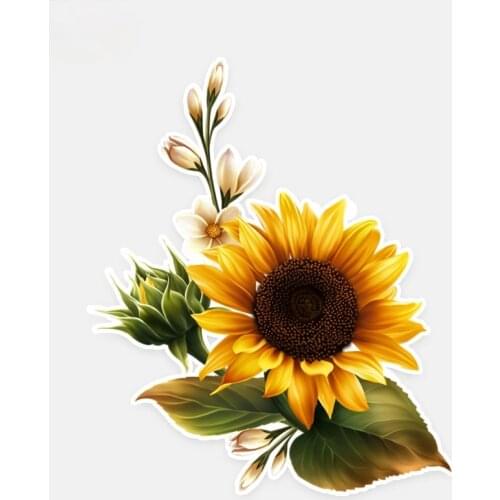 Hot Sunflower Decor Flowers Car Stickers High Quality Personalized Colored Waterproof Sun Protection Apply To Car Window Laptop