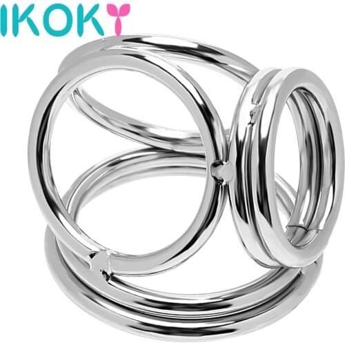 IKOKY Delay Ejaculation Sex Toys for Men Male Stainless Steel Cock Rings Four Cock Cages Penis Rings Male Chastity Device