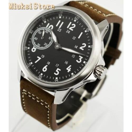 Corgeut 45mm mens top watch black sterile dial luminous Sea-gull 6497 hand-winding movement mens wrist watch