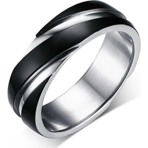 New Fashion Black Titanium Steel Simple Style Twill Mens Bague Acier Inoxydable Jewelry