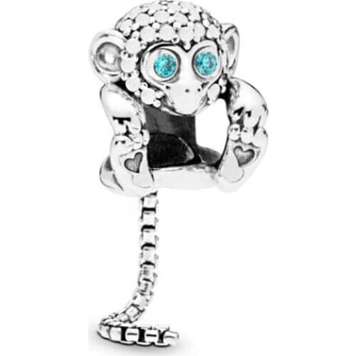 New Fashion Crystal Silver Color Zodiac Monkey Beads Fit Charms Bracelets for Women Birthday Gift Making Jewelry