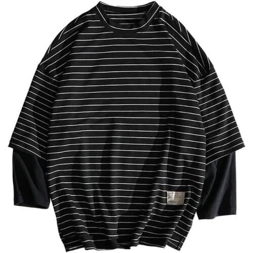 Striped Pullover Long T-Shirts Mens 2019 Fashion O Neck Hip Hop Casual Tops Tee Streetwear Men Cool Harajuku T Shirts for Boys