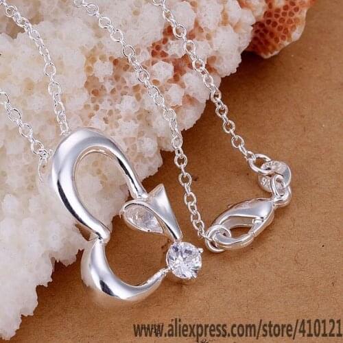 P230_2 Lucky Charm Silver Color Pendants For Women Jewelry Necklace Girl Lady Accessories Fashion Pendant Inlaid Stone Fox