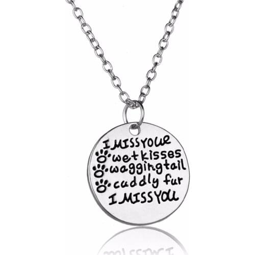 New Dog Cat Pet Prints Paw Animals Memorial Pendant Necklace I Miss Your Wet Kisses Women Charm Jewelry Choker Collar Souvenir