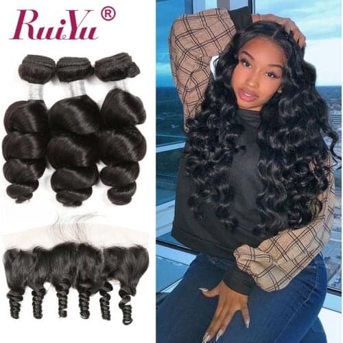 Peruvian Loose Wave Hair 3 Bundles With Closure Frontal Natural Color RUIYU Human Hair Extensions Remy Hair Bundles With Frontal