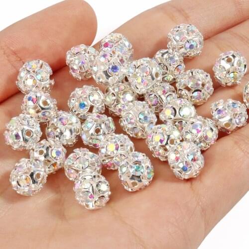 50pcs/lot Multicolor AB Color Rhinestone Balls Crystal Loose Spacer Round Beads for Jewelry Making DIY Bracelet Charms 6/8mm