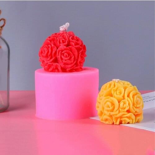 DIY 3D Rose Flowers Ball Silicone Soap Mold Candle Molds Pink Mould For Candy Handmade Crafts Making Tool