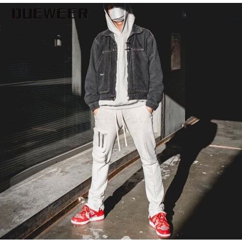 Dueweer Autumn Winter Warm Sweatpants Harajuku Pockets Cargo Joggers Mens Streetwear Hip Hop Plus Velvet Baggy Pants