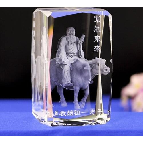 Lao tzu Taoist Founder K9 Crystal Laser 3D Internal Statue Sculpture Inter-engraving Figurines Miniatures Crystal Home Decor