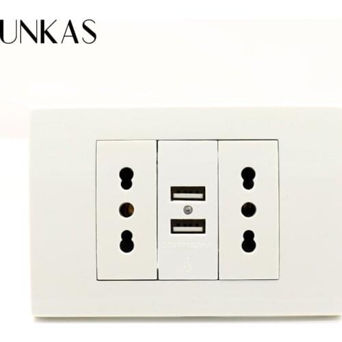UNKAS 118mm*80mm Usb Wall Power Socket Plug Double Italian / Chile Socket with Usb 1000mA USB Charger Port for Mobile