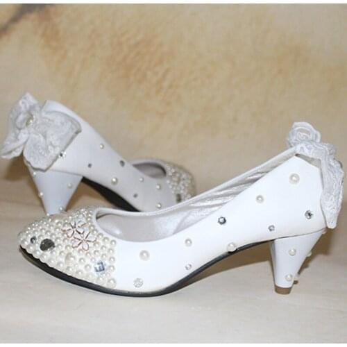 Gorgeous And Fashion 2Inches Middle Heel Sapatos Femininos Shoes Women White Appliqued Valentine Wedding Shoes