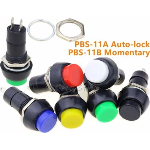1pcs PBS-11A PBS-11B Push Self-locking momentary Button Switch Green/Red Colors Electric Switch for DIY Model Making
