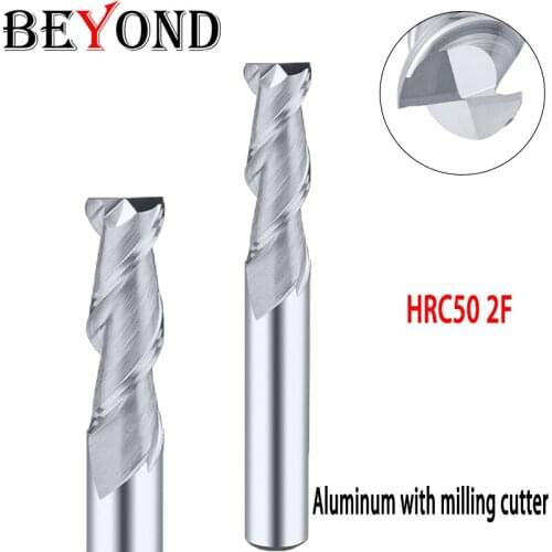 BEYOND Alloy Carbide End Mill Aluminum With Milling Cutter Woodworking Lathe Tools Router Bit CNC Machine 2Flutes