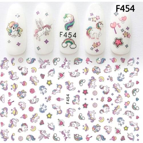 1Sheet F454 Nail Art Sticker Adhesive Unicorn Lavender Flower Super Thin 3D Manicure Decoration Wraps Nail Tips Decal New Design