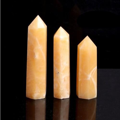 1PC Natural Gold Frozen Stone Point Yellow Quartz Carvings Wand Crystals Stone Obelisk Healing Home Decoration