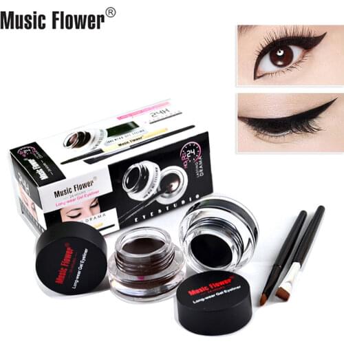 Music Flower 2 in 1 Coffee + Black Gel Eyeliner Make Up Waterproof Cosmetics Set Eye Liner Makeup Eye maquiagem M1007