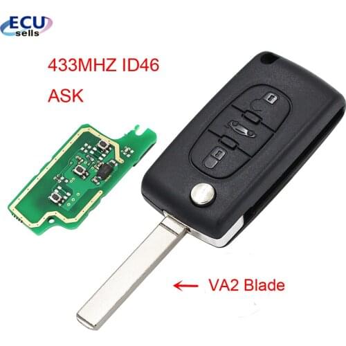 3 Button Remote Key for Peugeot 307 433MHZ ID46 Chip 0536 Models up to 20110416 with VA2 blade