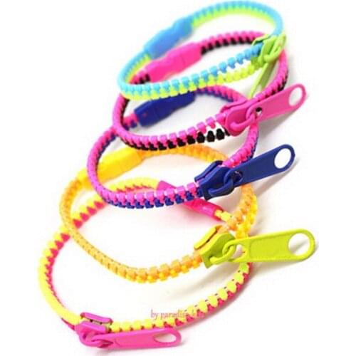 30pcs Mix colors Occident Double Color Punk Exaggerated Individuality Zipper Design Bangle Bracelet Women Wristband Gifts