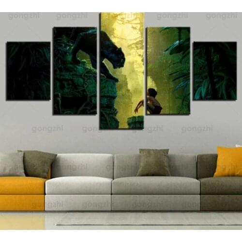 Comic Jungle Boy and The Beast Panthers Poster 5Pcs Frameless Stitching Custom Canvas Hd Printing Decorative Wall Painting