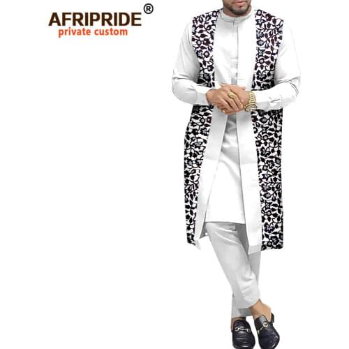 African Traditional Clothing for Men Print Coats Dashiki Shirts and Ankara Pants 3 Piece Set Tribal Outfits Plus Size A2016034