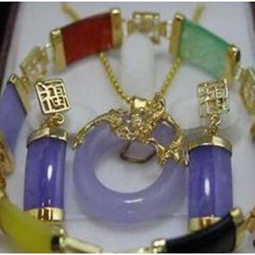 Free shipping New Womens Real jade pendant necklace earring bracelet set