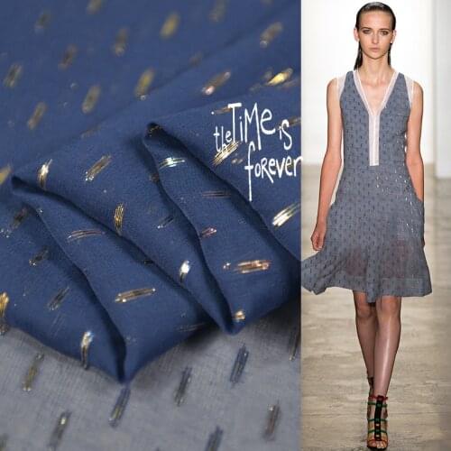 Glitter Metallic Brocade deep blue Silk Georgette Gauze Fabric For Girls Wedding Dress,SCG701