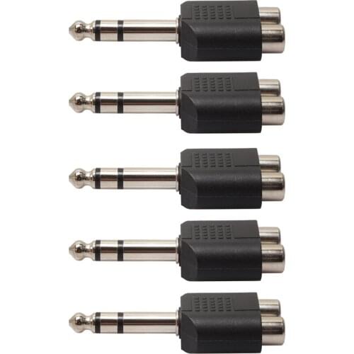 Black 5PCS 6.35mm 1/4" Stereo Plug to 2 RCA Female Jacks Splitter Audio Converter Approx. 60*25*10mm/2.36*0.98*0.39