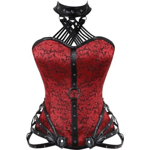Gothic Steampunk Corset Corselete Womens Corsets Plus Size Corsage Bodice Plus Size Straitjacket Leather Steel Boned Bustier