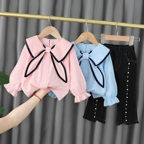 Baby girls outfit New Arrival Girls Fashion 2 Pieces Suit Long sleeve shirt Top+jeans Kids Clothes trousers infant Girl Suit