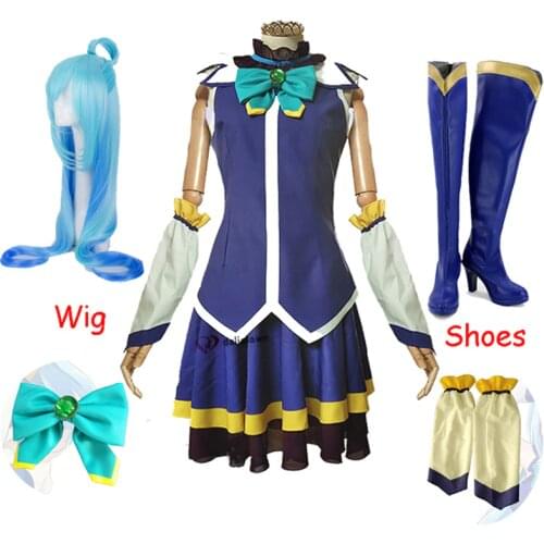 KonoSuba Gods Blessing on this Wonderful World Aqua Tops Dress Uniform Outfit Anime Cosplay Costumes Wig Shoes
