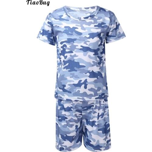 Summer Kids Boys 2Pcs Breathable Net Fabric Sportsuit Round Neck Short Sleeves Camouflage Stars Print T-Shirt And Shorts Sets
