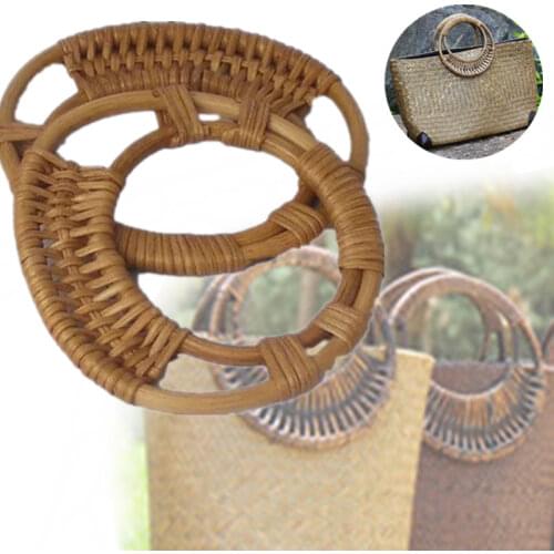 Round Rattan Bag Handl 2021 Purse Handle Bag Handle DIY Bag Hanger Wooden Bamboo Strap Cane Straw Bag Handle Knitted Bag Part