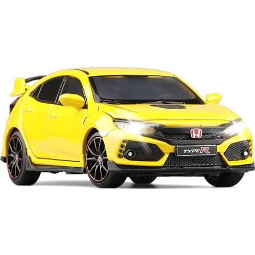 1:32 Alloy Diecast Toy Vehicle Metal Civic Type R Model Steering Shock Absorption Collection Toys Car For Children Adults Gifts