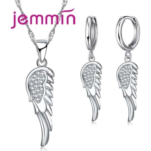 Minimalist 925 Sterling Silver Personality Temperament Crystal Wing Hot Fashion Party Wedding Jewelry Set Wholesale