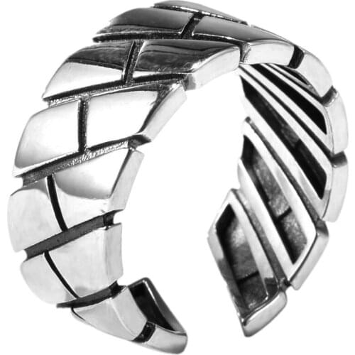 BOCAI New 2021 Trend Real s925 Silver Simple Ins Style Geometric Shape Personality Retro Fashion Mens Ring Adjustable