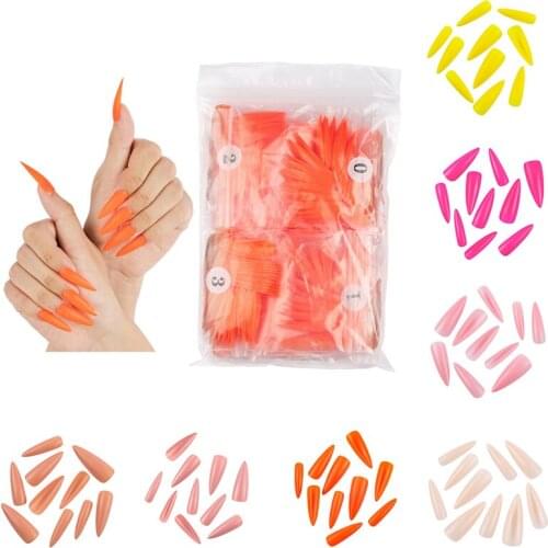 500 pcs/Set Full Cover False Nail Candy Color Pointed False Nail Stickers Long Ballerina Red Blue Pink Fake Nails For Manicure