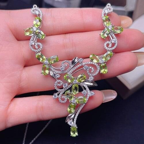 Natural peridot necklace, 925 sterling silver inlay, stylish big-name design, exquisite and beautiful