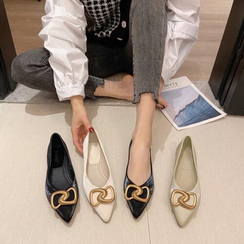 2021 early autumn new fashion Korean metal buckle pointed shallow mouth electroplating heel small shoes