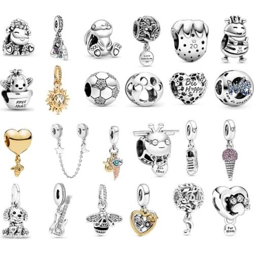 New Fashion Charm Original Little Bee Sun Guitar Beads Suitable for Original Pandora Ladies Bracelet Jewelry Gift