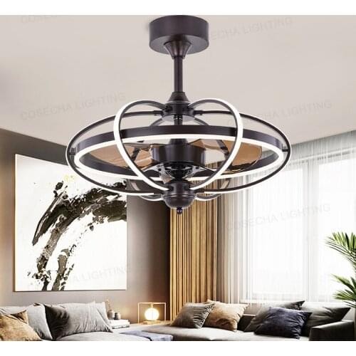 New Nordic modern invisible ceiling fan light living room study bedroom led fan light 3-color photoelectric fan chandelier