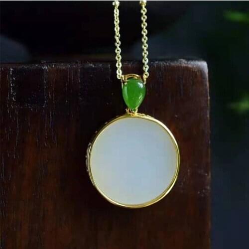 Natural Hetian white jade Round Pendant Necklace Chinese style retro palace style light luxury unique womens Christmas gift