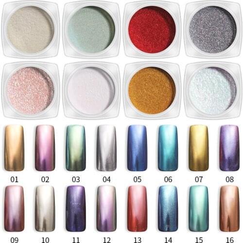 PinPai 16 Colors Nail Mirror Powder Glitter Chrome Nail Art Dip Powder Pigment Shiny Mirror Manicure Nails Tips Glitter Powder