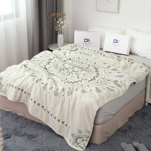 100% Cotton Printed Bohemian Blanket Bedspread For Bed Grey Muslin Large Soft Summer Blanket Throw Cover For Sofa тонкое одеяло