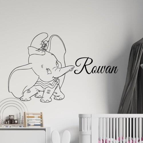 Custom Name Dumbo Elephant Wall Decal Baby Nursery Kids Room Cartoon Animal Zoo Wall Sticker Bedroom Vinyl Home Decor