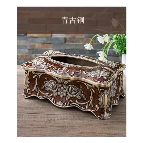 Rectangle bronze color rose carving tissue napkin box Removable tissue holder metal tissue box holder for car home decor ZJH069D
