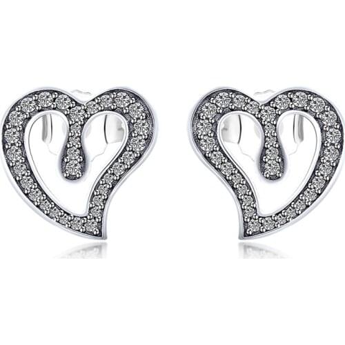 Heart of Love Stud Earring 100% 925 Sterling-Silver-Jewelry Free Shipping