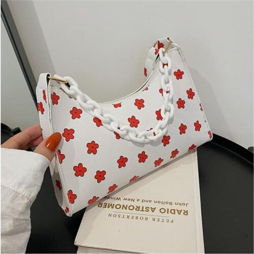 Acrylic Chain Printing Shoulder Bag Women Small Underarm Bag Elegant Ladies PU Leather Handbag Purse bolsas femininas baratas