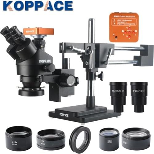 KOPPACE 2.1X-180X Trinocular Stereo Microscope Black 40 Megapixel industrial Microscope Camera Mobile Phone Repair Microscope